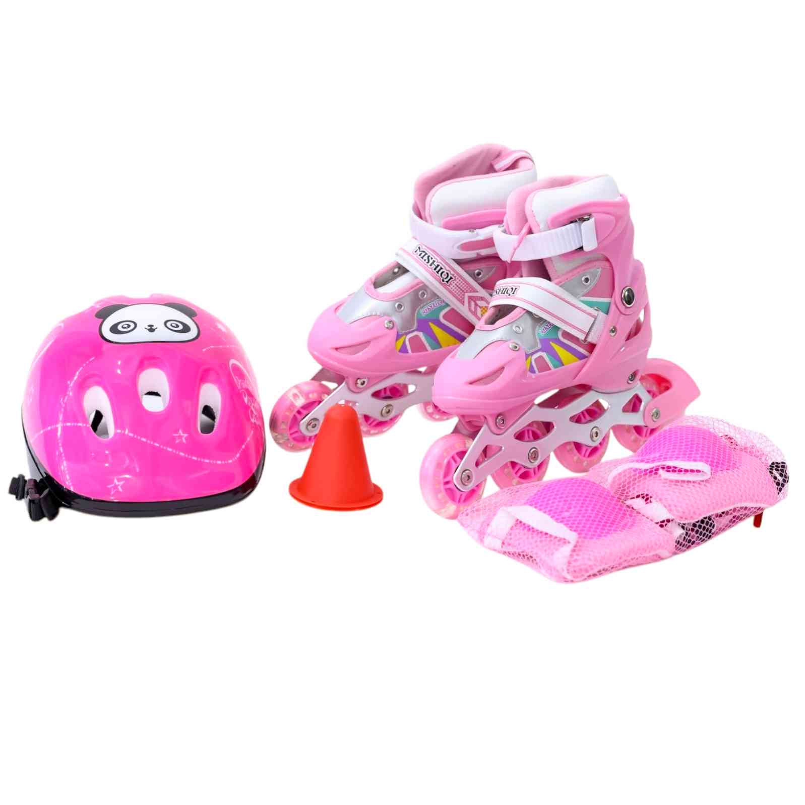 ROLLER SKATES WITH PROTECTIVE GEAR PINK (M)