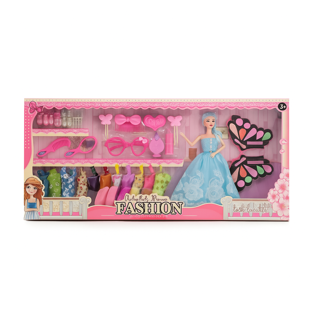 FASHION DOLL WITH MAKEUP & DRESS-UP SET