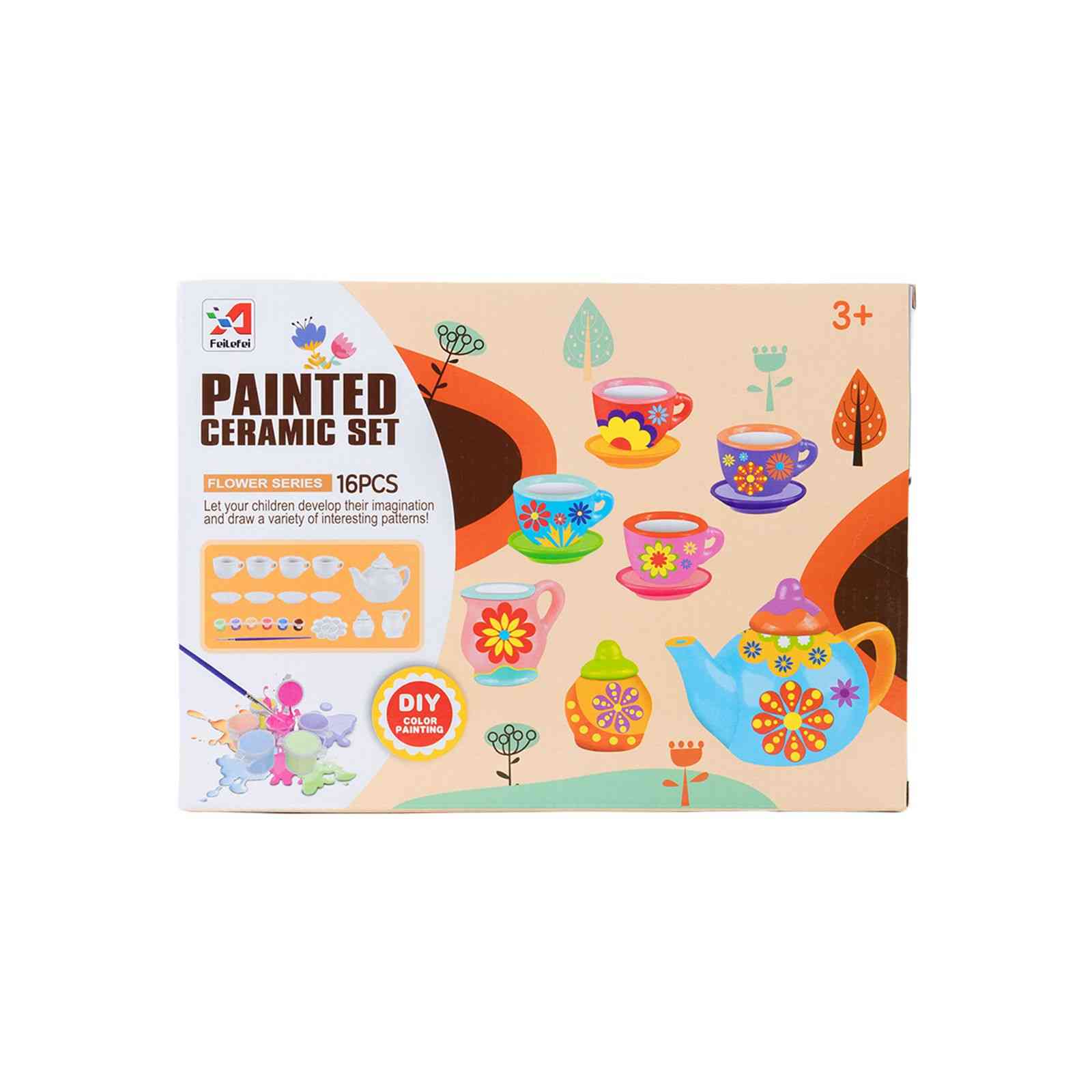 DIY PAINTED CERAMIC TEA SET – 16 PCS