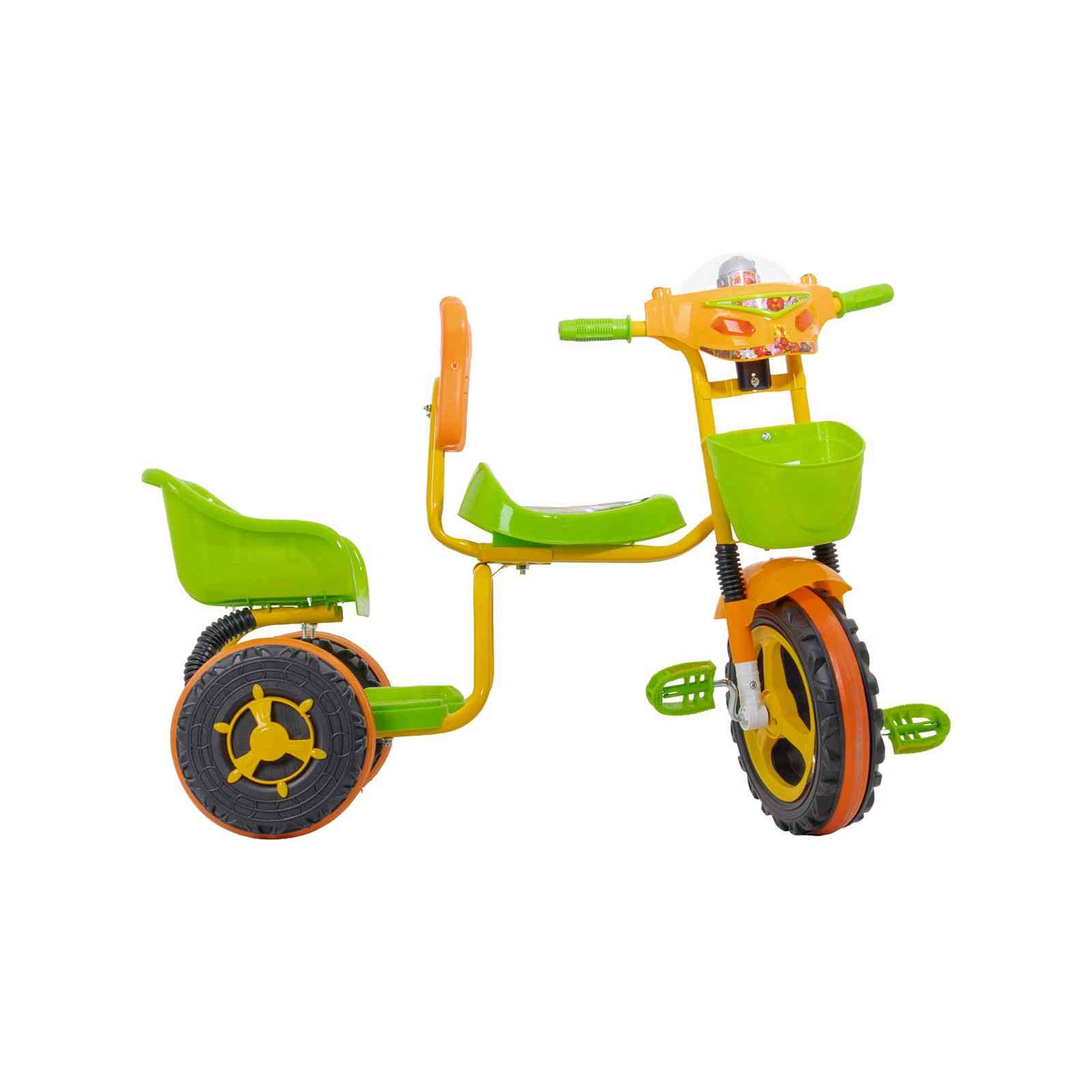 KIDS TRICYCLE WITH REAR BASKET – GREEN & ORANGE