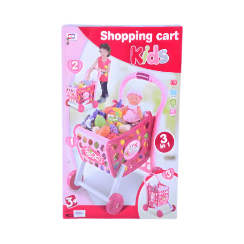 3-in-1 Kids Shopping Cart Playset with Doll & Accessories- PINK