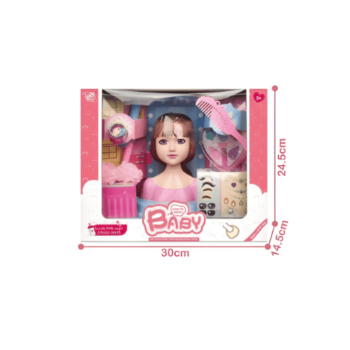 DOLL WITH CURLING IRON,HEADWEAR,COMB,MAKEUP SET