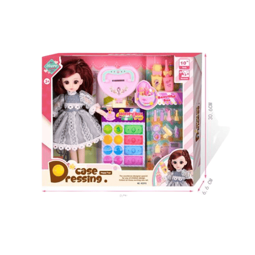 JOINTED DOLL 10 INCH WITH Piggy Bank & MAKEUP SET