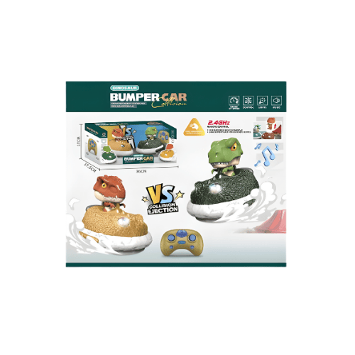 Dinosaur Bumper Cars RC Set – 2.4GHz Collision Battle Game with Sound & Lights - grey & brown