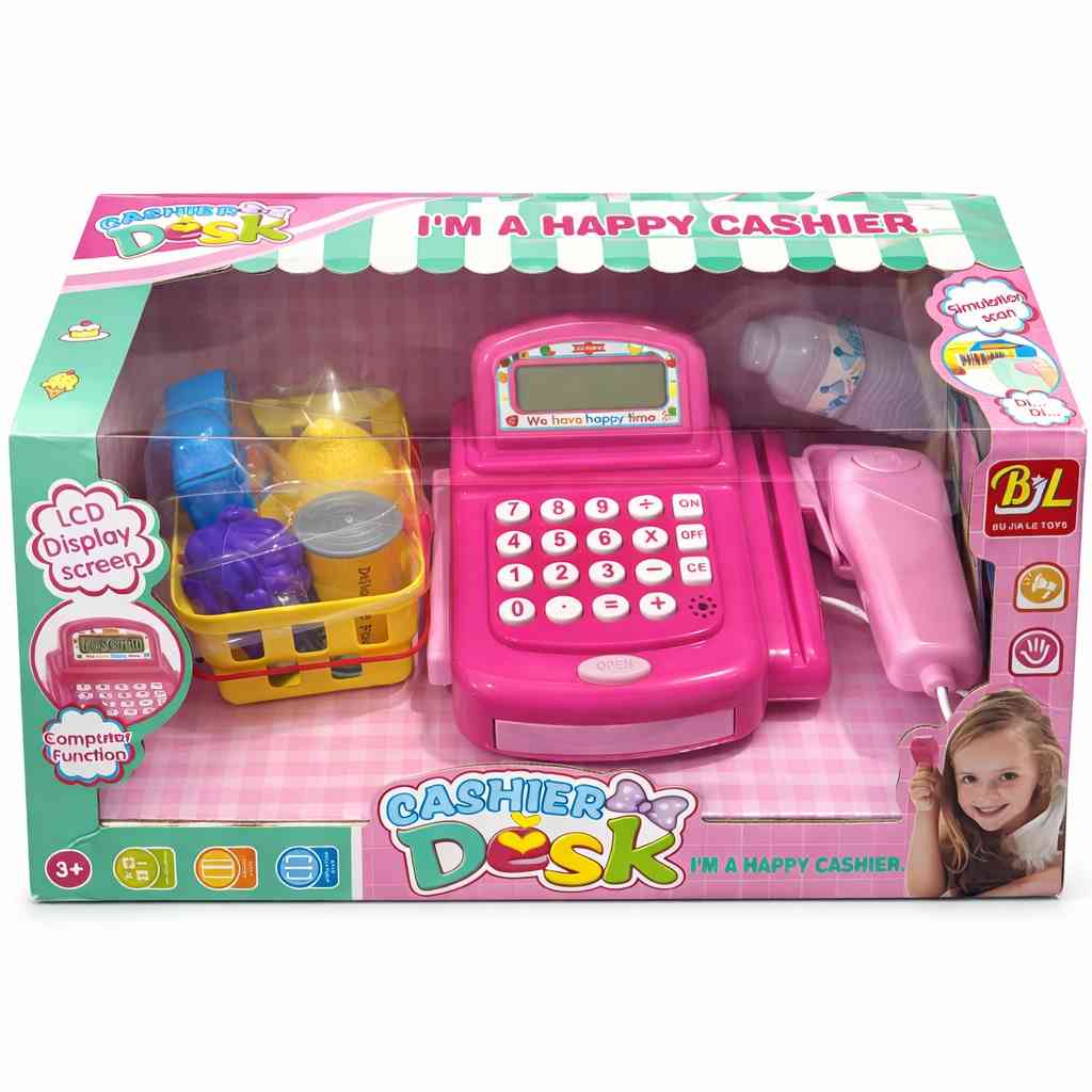 Happy Cashier Desk Playset with Scanner & Accessories- Pink