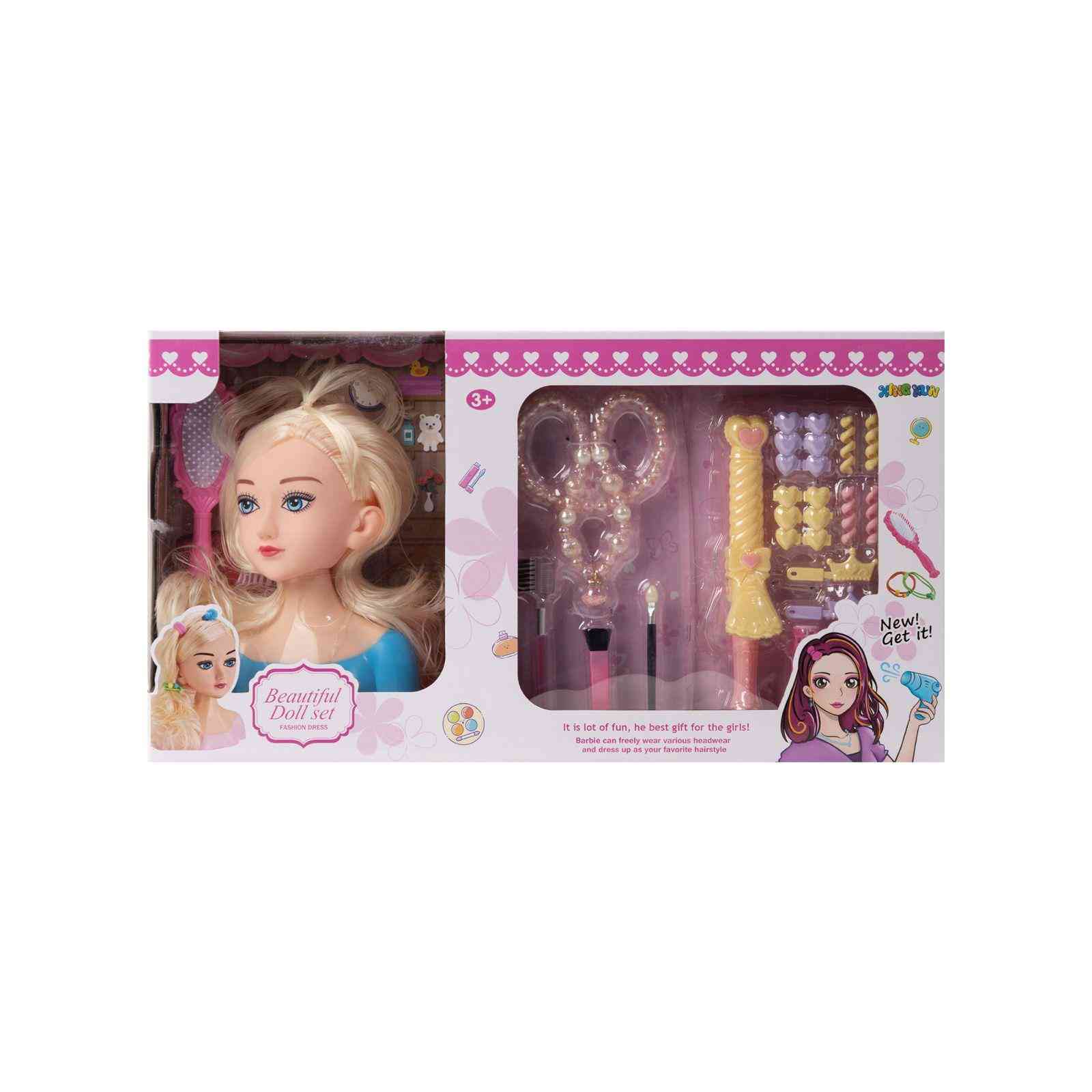 Styling Doll Head with Hair Accessories & Tools – Blonde , Blue Top