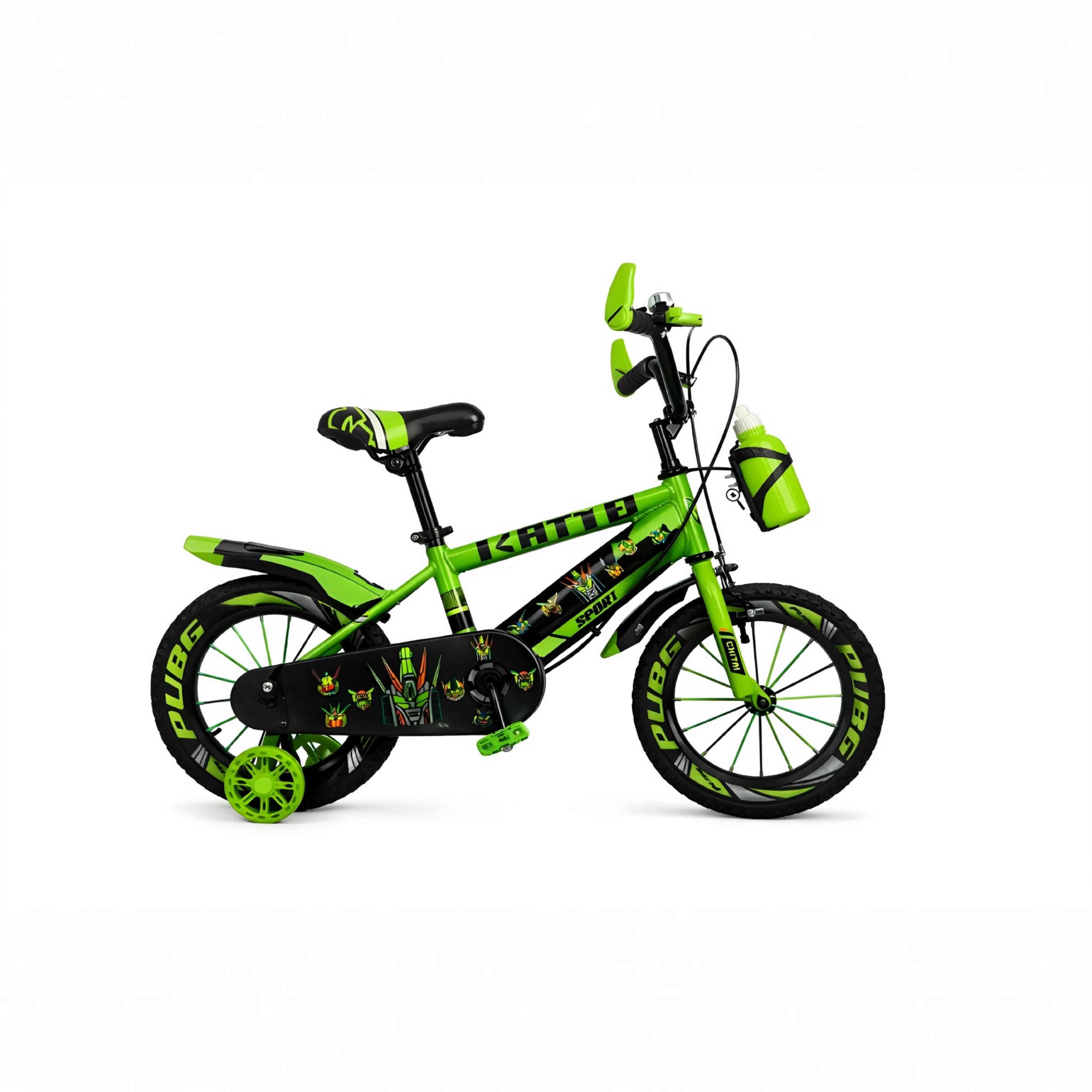 14-Inch Sport Bicycle with Training Wheels & Water Bottle – Green