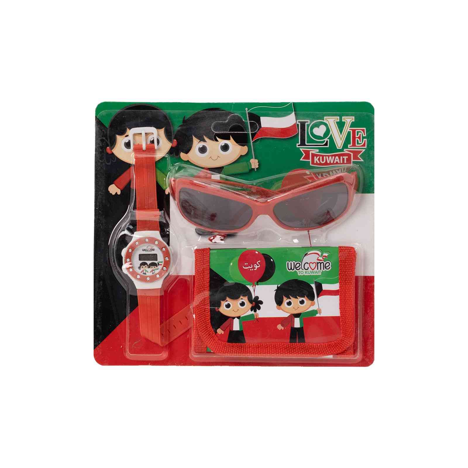 Kids Accessories Set with Kuwait Flag Design (Watch + Sunglasses + Wallet)