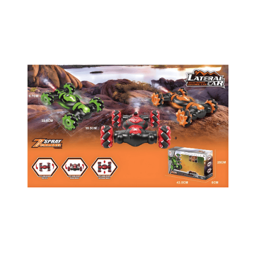 Lateral Drift RC Stunt Car with 360° Spin & Spray Effect- Green