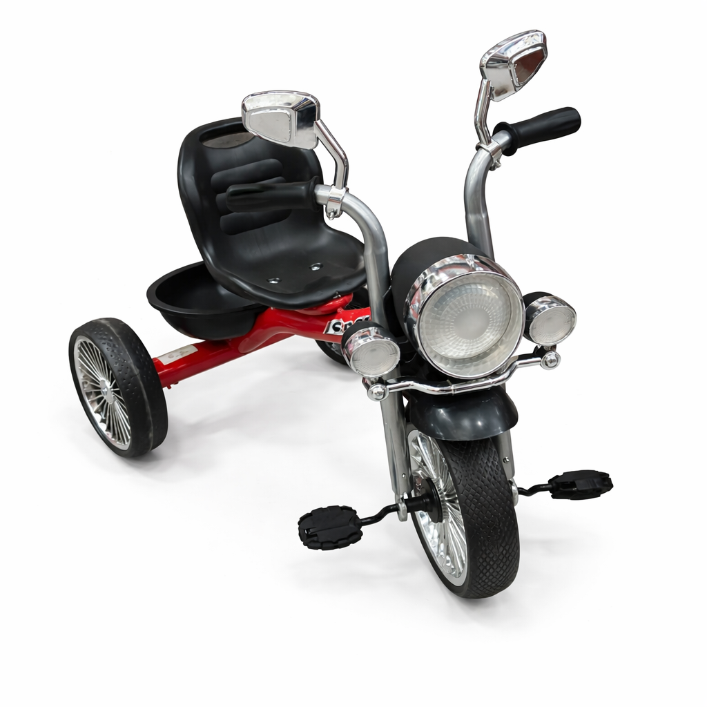 Classic Motorcycle Style Kids Tricycle – Red × Black