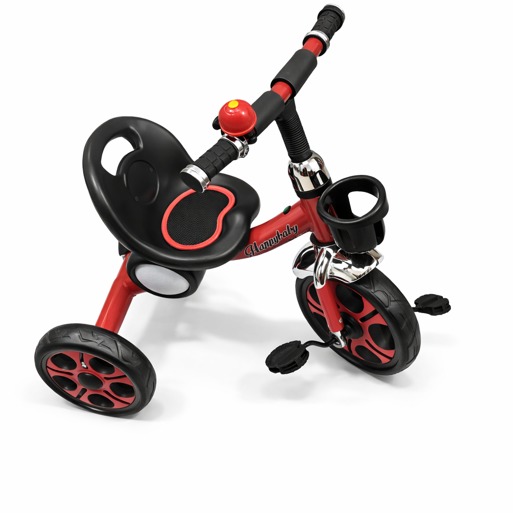 Modern Kids Tricycle with Front Basket – Red × Black