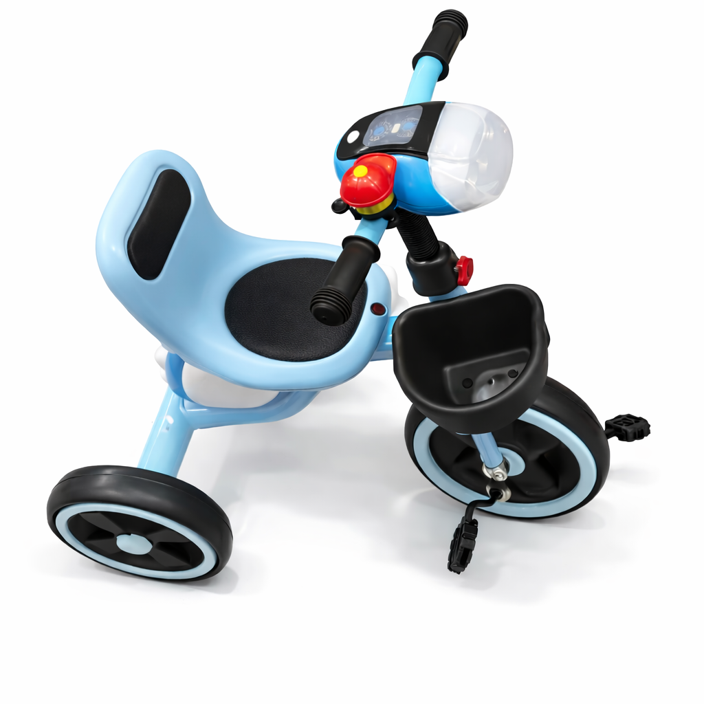 Kids Tricycle with Front Light & Music Button – Sky Blue
