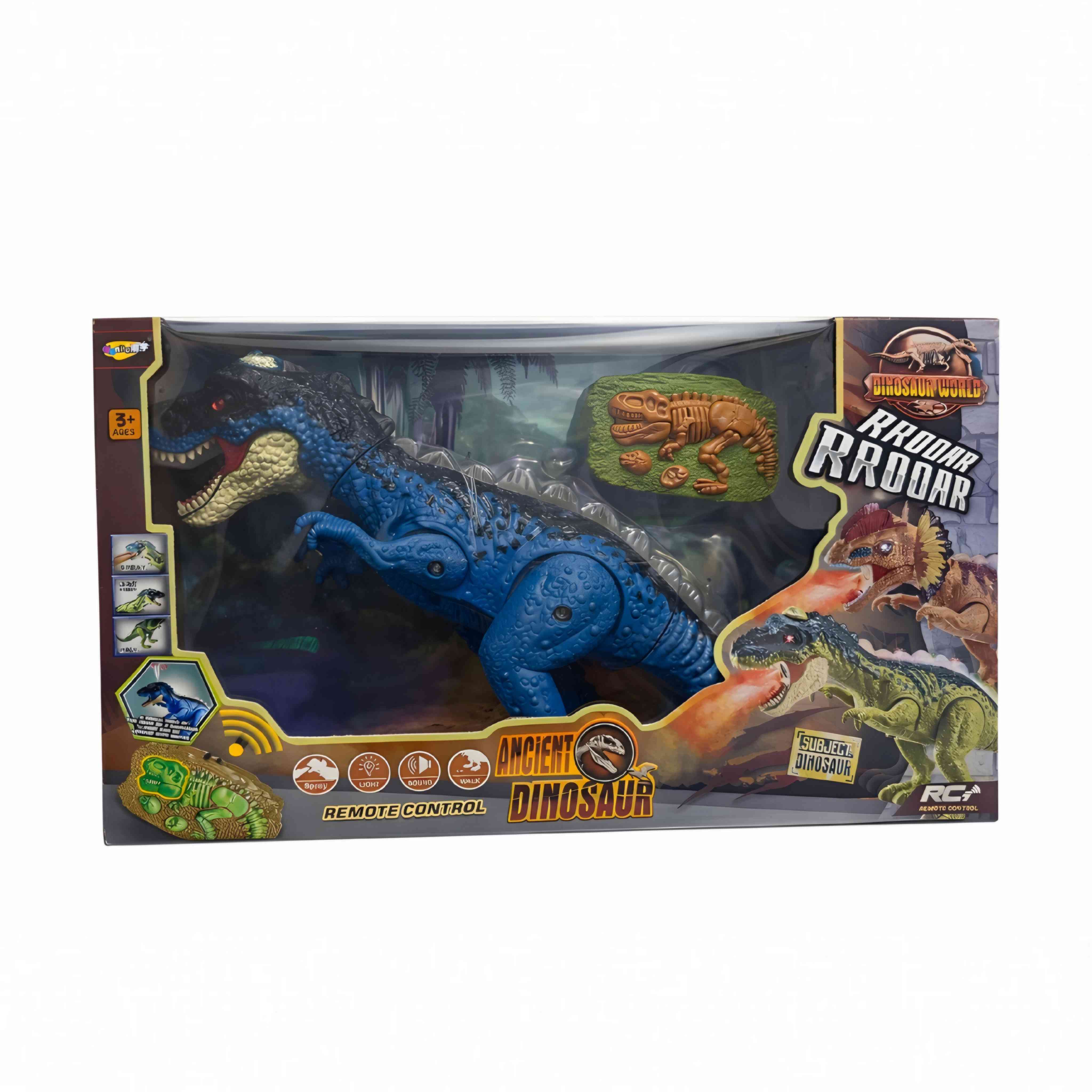R.C Ancient Roaring Dinosaur RC Toy with Light, Sound & Spray- Blue
