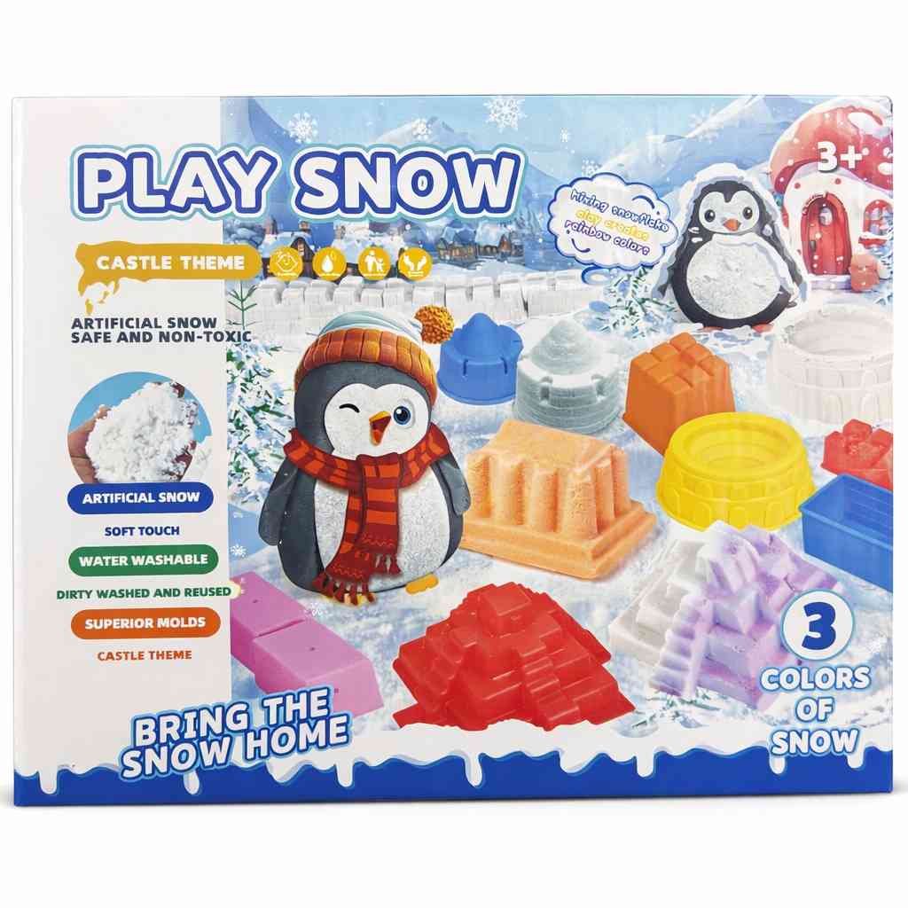 Play Snow – Artificial Snow Modeling Kit - 3 Colors -Safe & Non-Toxic
