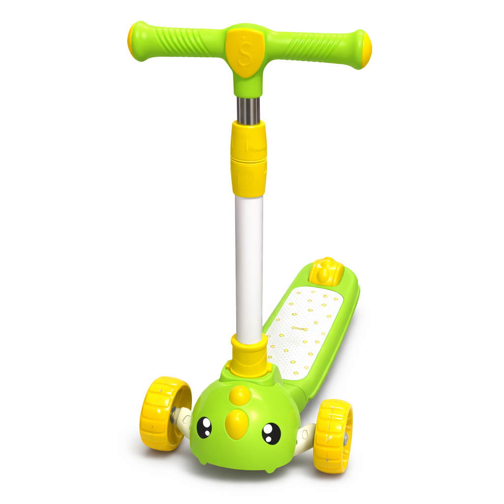 3-Wheel Kids Scooter – Green Cartoon Design