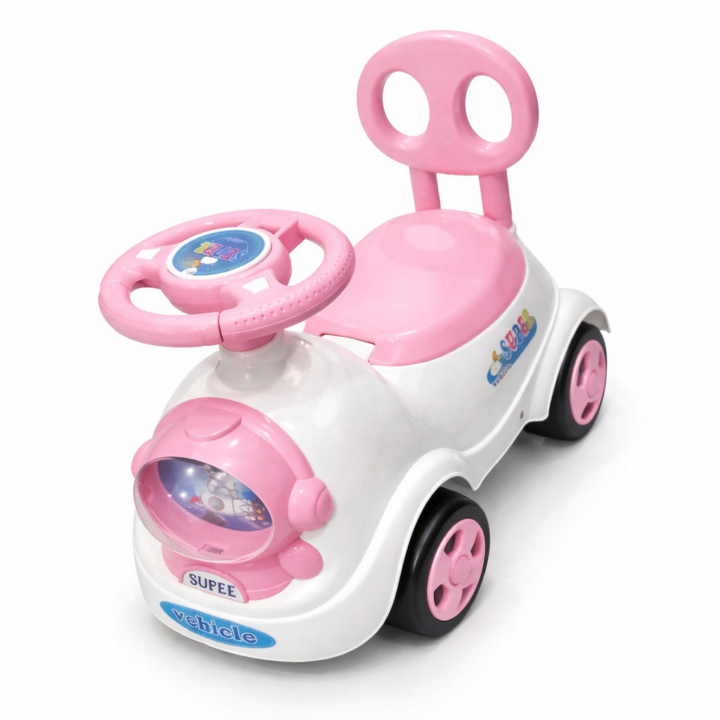 Kids Ride-On Push Car- White & Pink