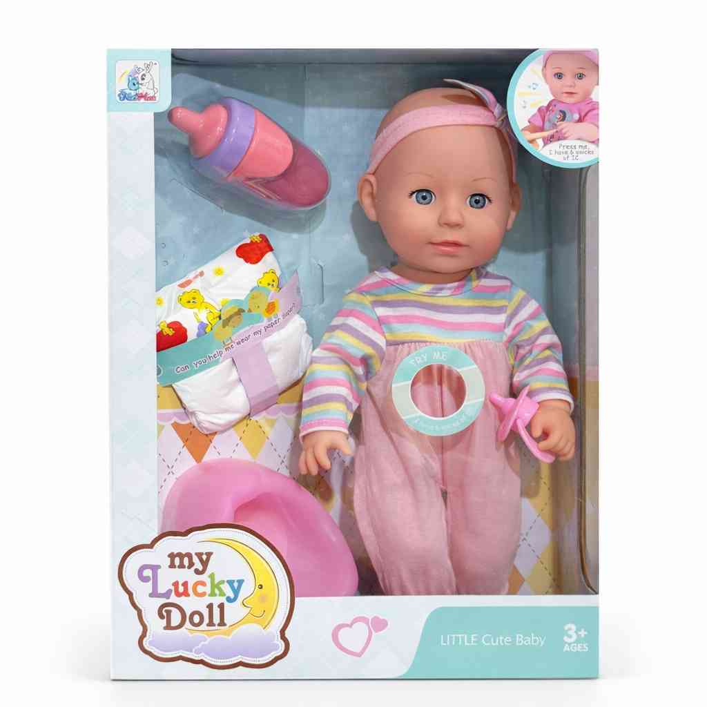 My Lucky Interactive Baby Doll – Sound Effects with Feeding & Care Accessories - Stripes