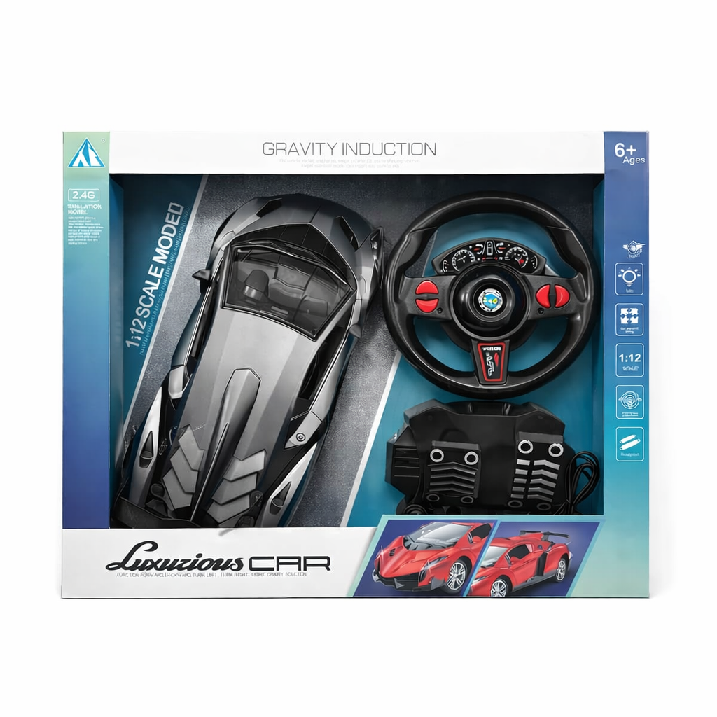 4 FUNCTION R/C CAR WITH BATTERY,USB PEDAL WHEEL 1:12 - Grey