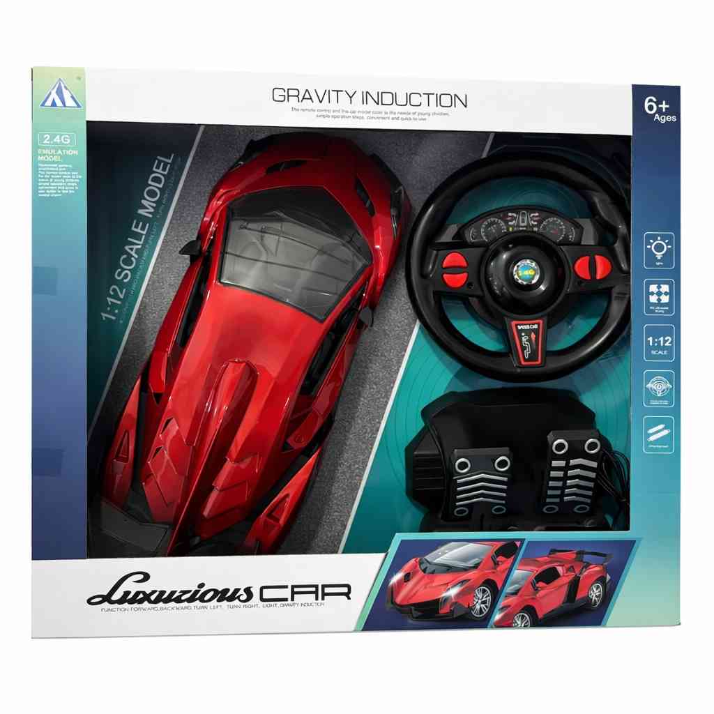 RED 4 FUNCTION R/C CAR WITH BATTERY,USB PEDAL WHEEL 1:12 - Red