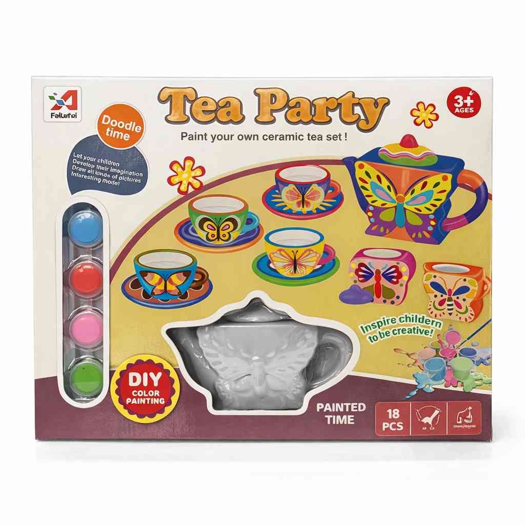 DIY Tea Party Ceramic Painting Set with Colors - 18 PCS