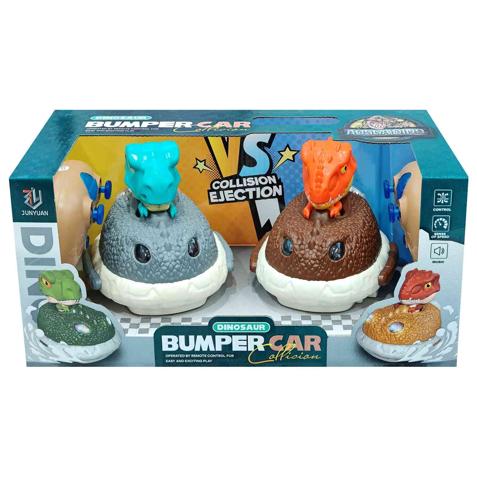 Dinosaur Bumper Cars RC Set – 2.4GHz Collision Battle Game with Sound & Lights - grey & brown