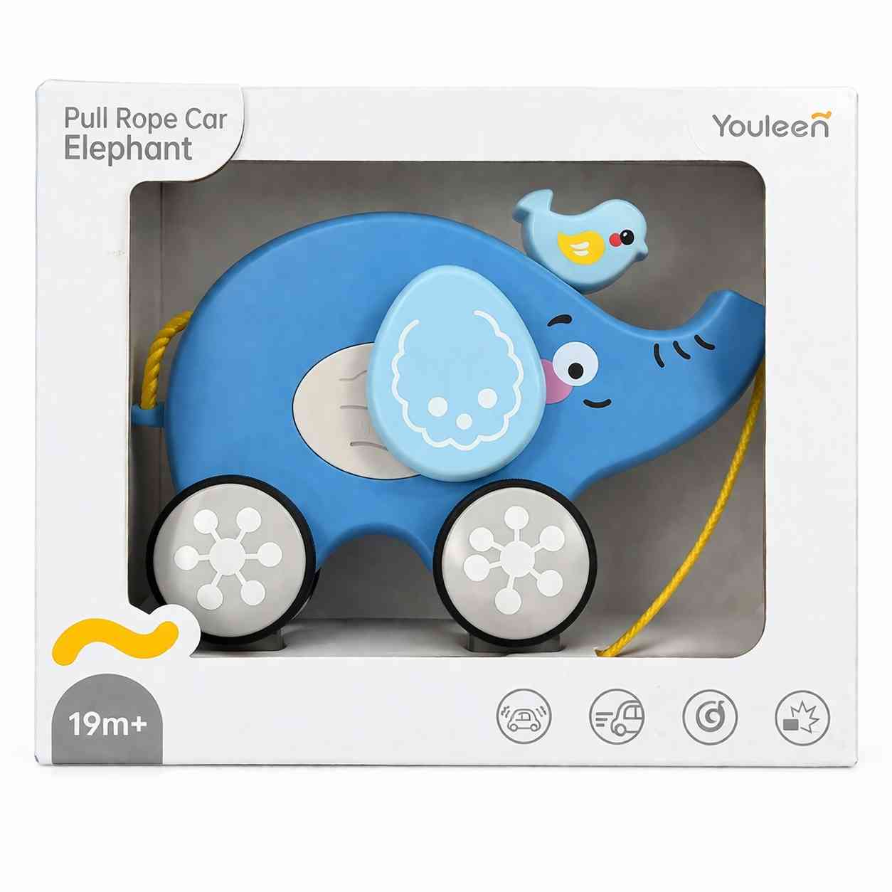 Kids Pull Along Elephant Toy – Rolling Rope Car