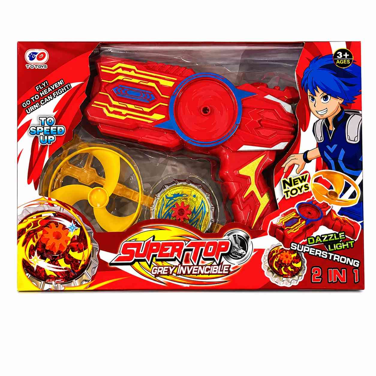 Flying Spinner Launcher Toy – Fast Spin with Light (2 in 1) - Red