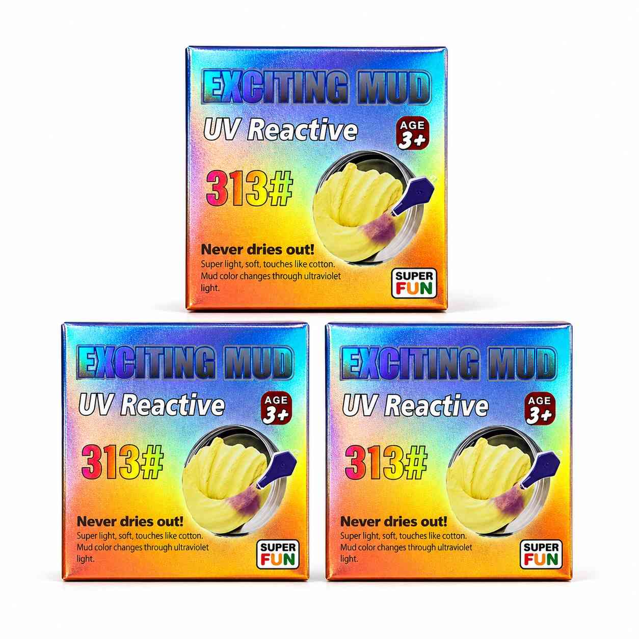 EXCITING MUD - UV REACTIVE, NEVER DRIES OUT - 3 PCS