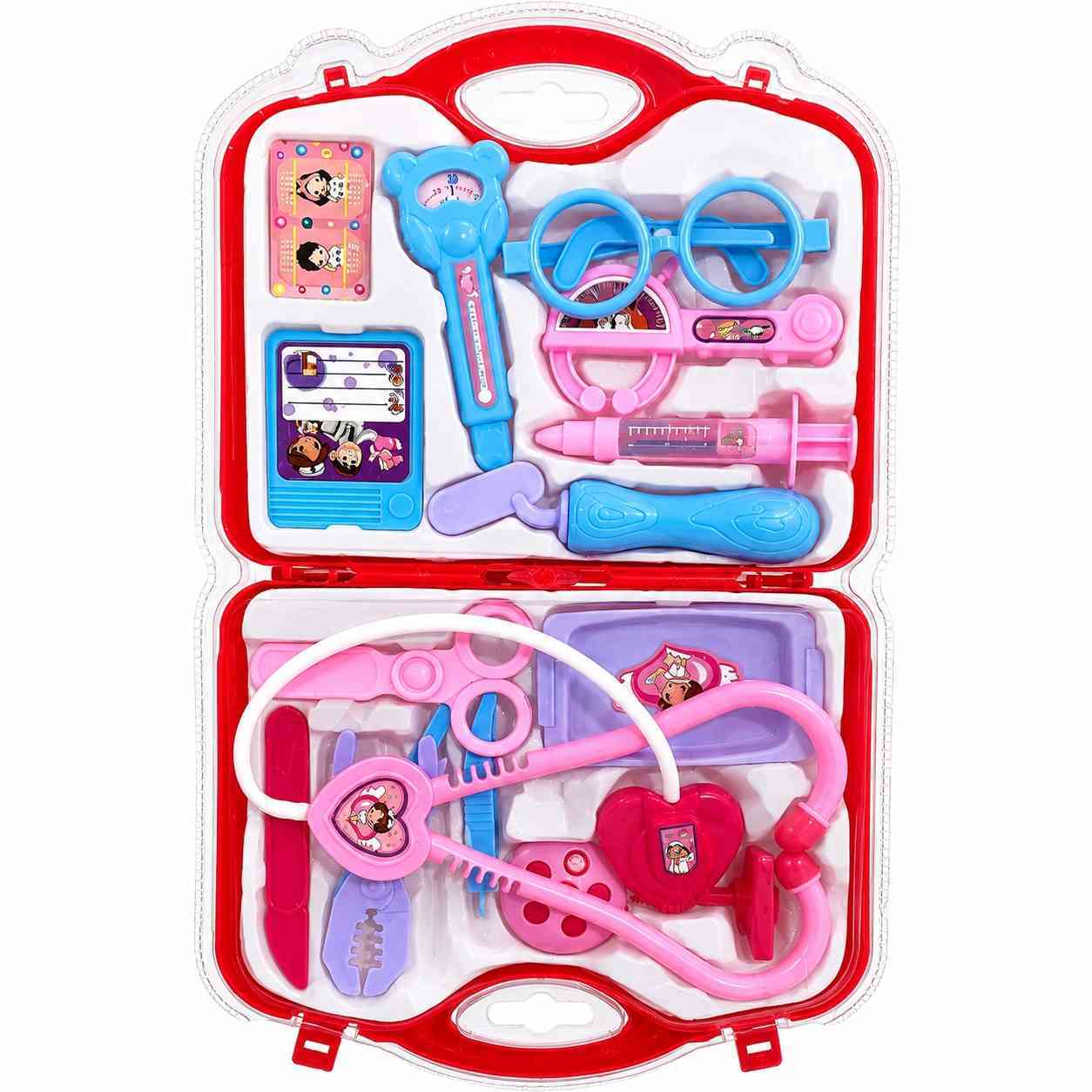 Kids Doctor Playset Case with Medical Tools - Red