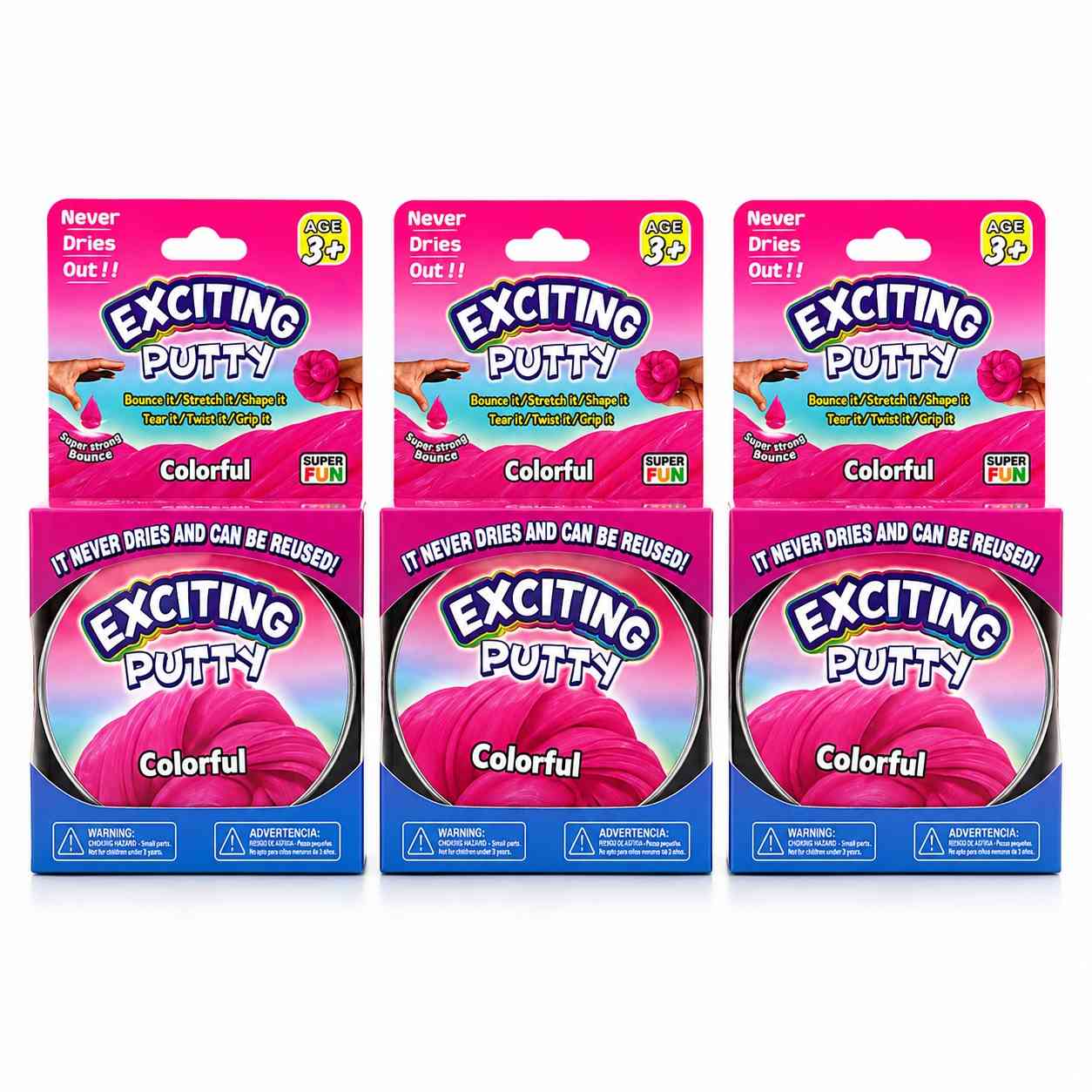 Exciting Putty Colorful Stretchy Slime - 3 PCS