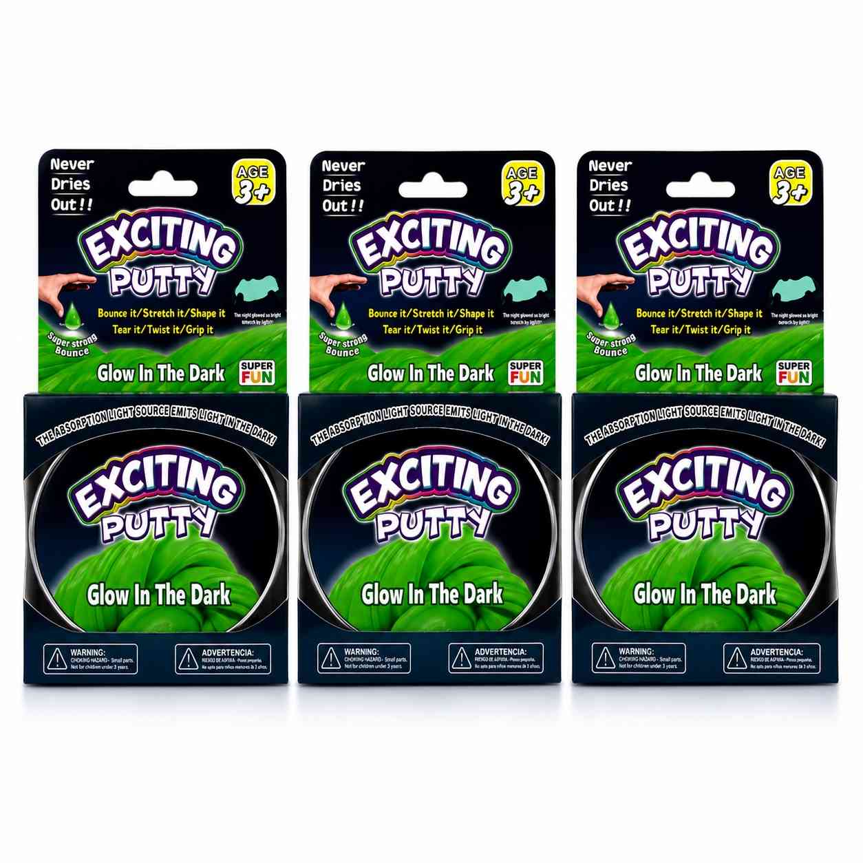 Exciting Putty Glow In The Dark Slime - 3 PCS