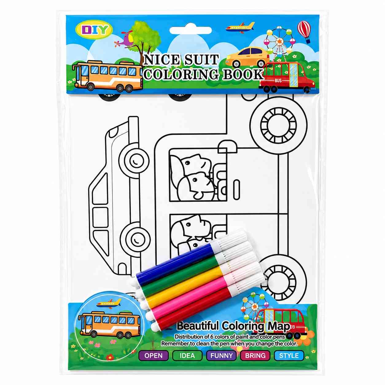 Transportation Coloring Book with Color Pens