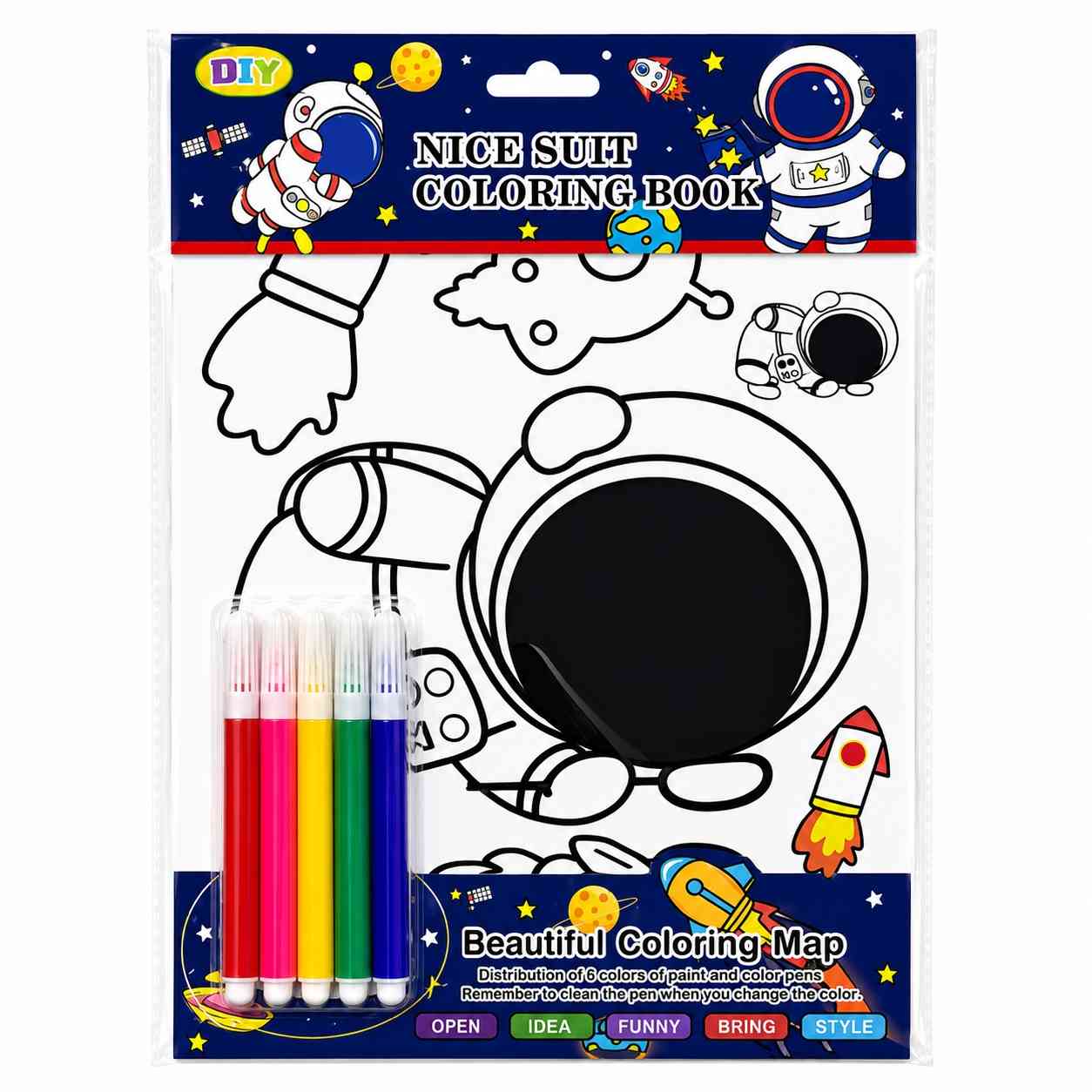 Space Adventure Coloring Book with Color Pens - Dark Blue