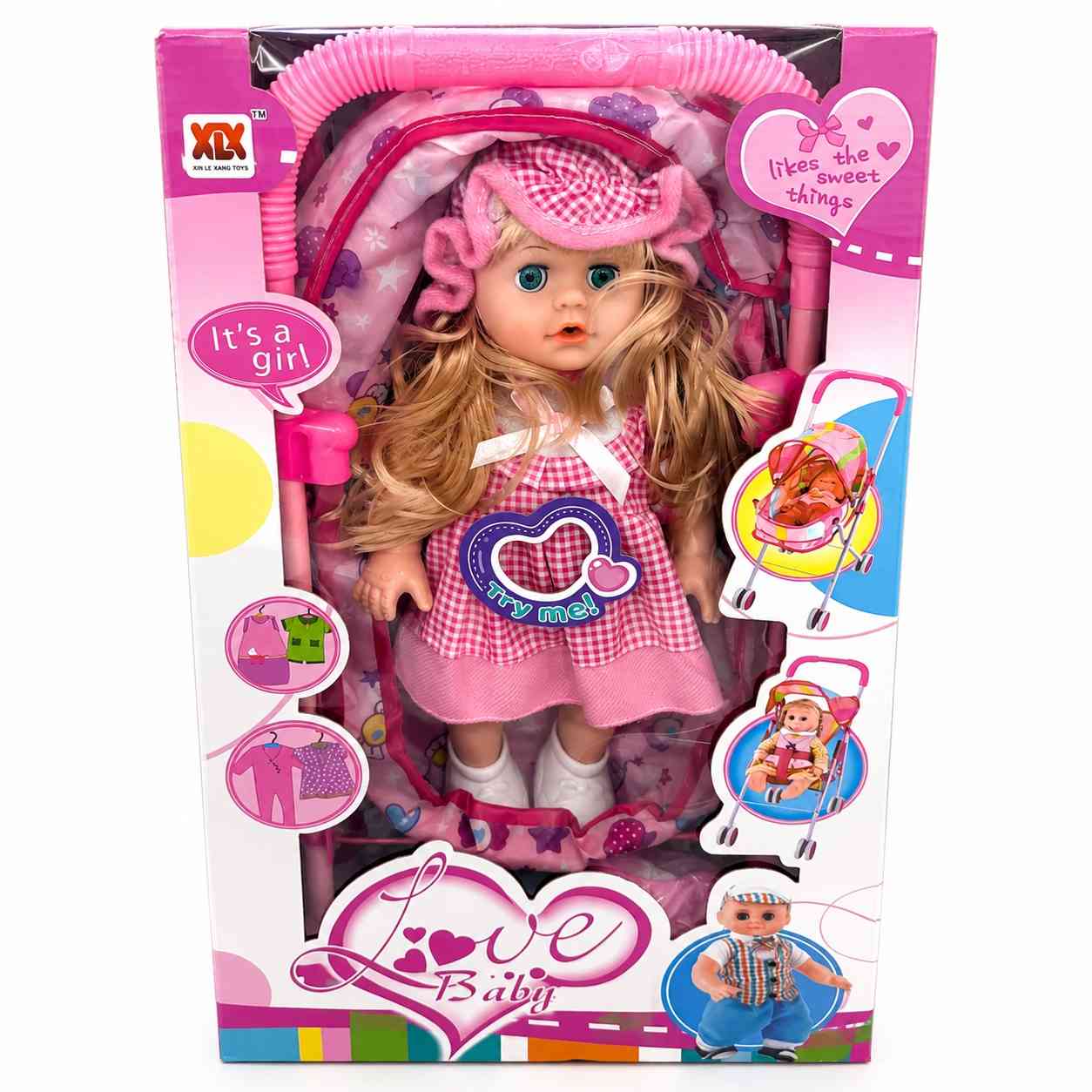 Love Baby Doll with Stroller – Pink Dress Edition