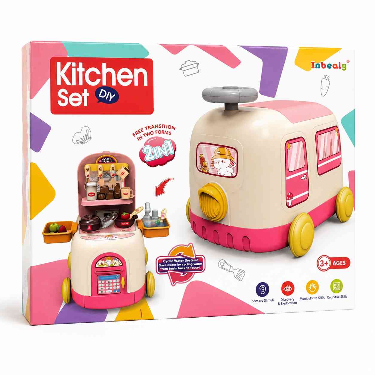 2-in-1 Kitchen Playset Van with Running Water Sink