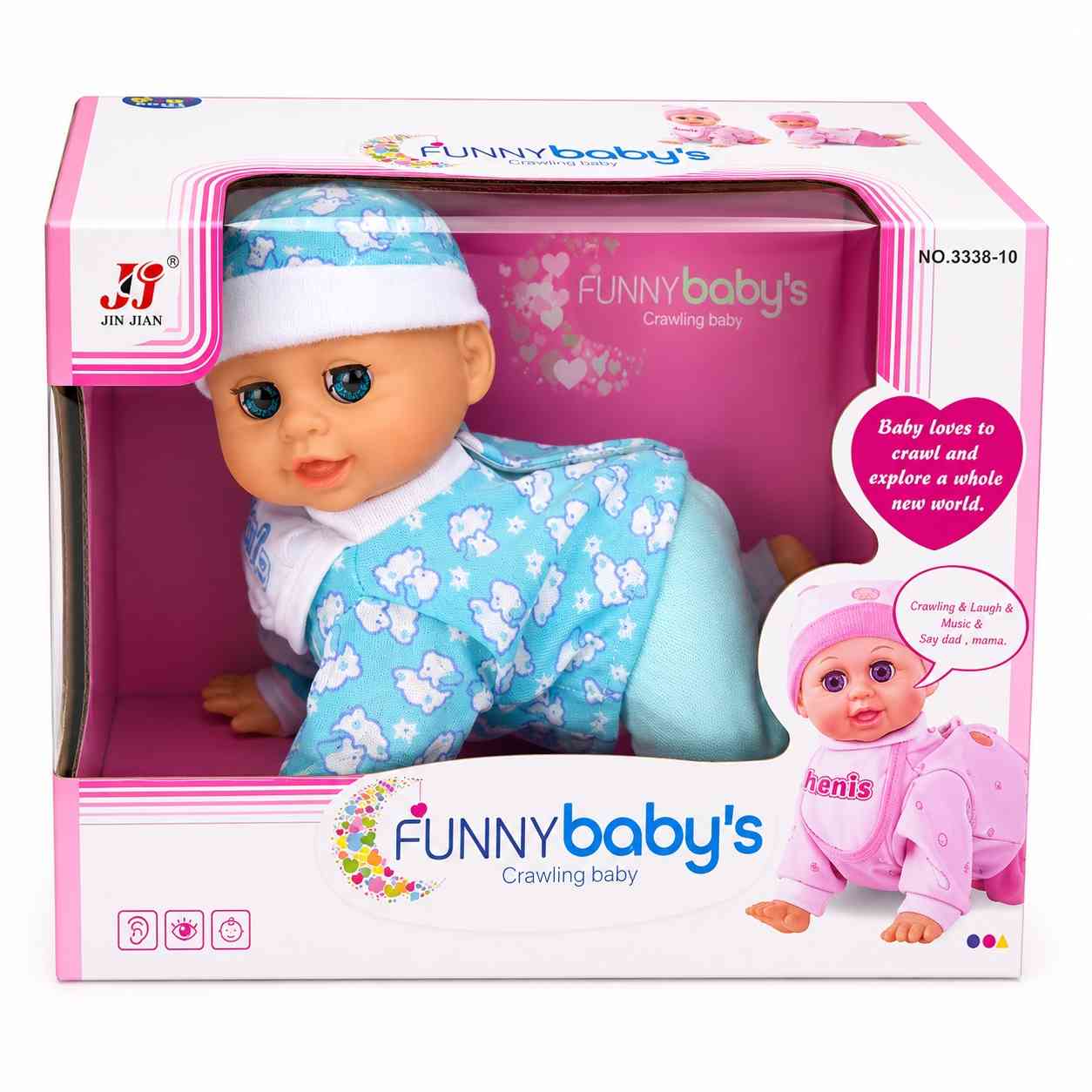 Funny Baby Crawling Doll with Music and Sounds - sky blue