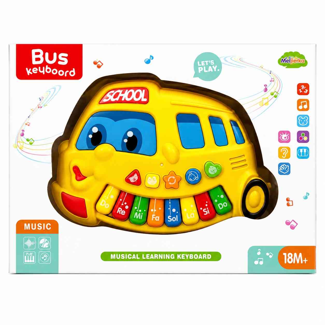 Musical School Bus Keyboard for Toddlers - Yellow