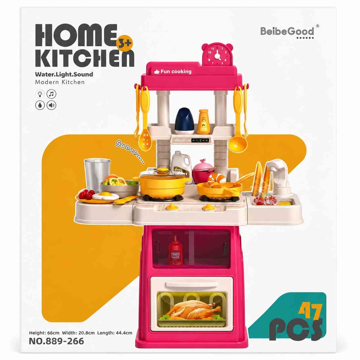 Kids Interactive Kitchen Play Set with Running Water, Lights & Sounds – 47 Pieces