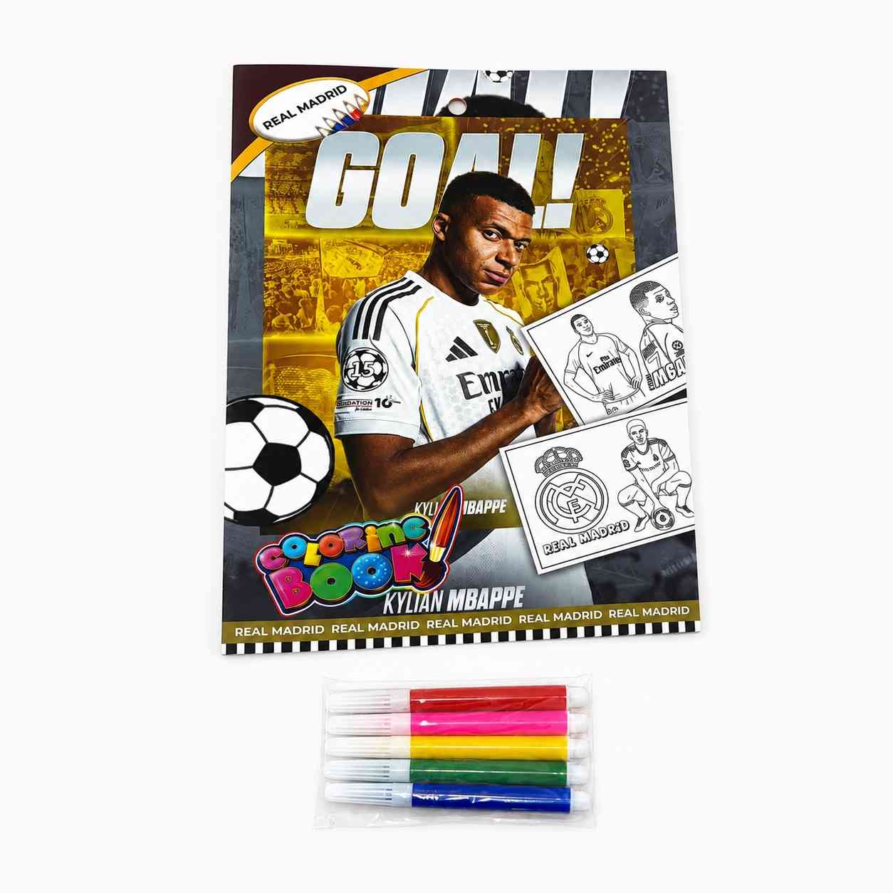 Real Madrid & Mbappé 16-Page Coloring Book with 5 Coloring Pens
