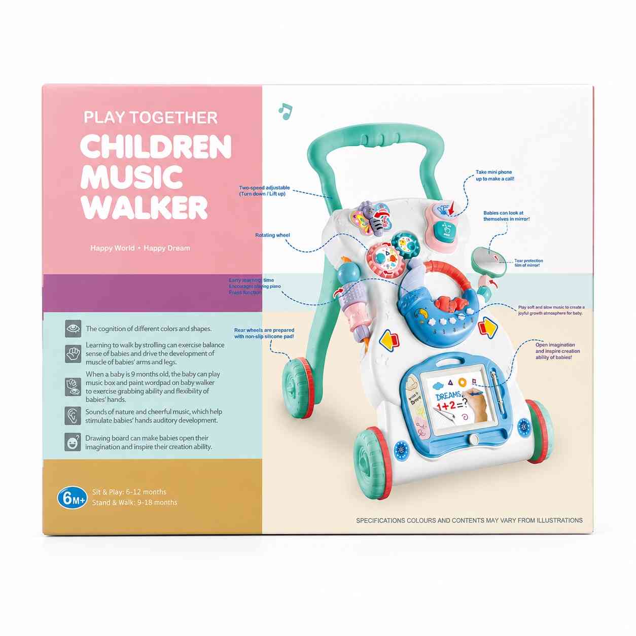 2-in-1 Musical Activity Baby Walker with Learning Play Panel