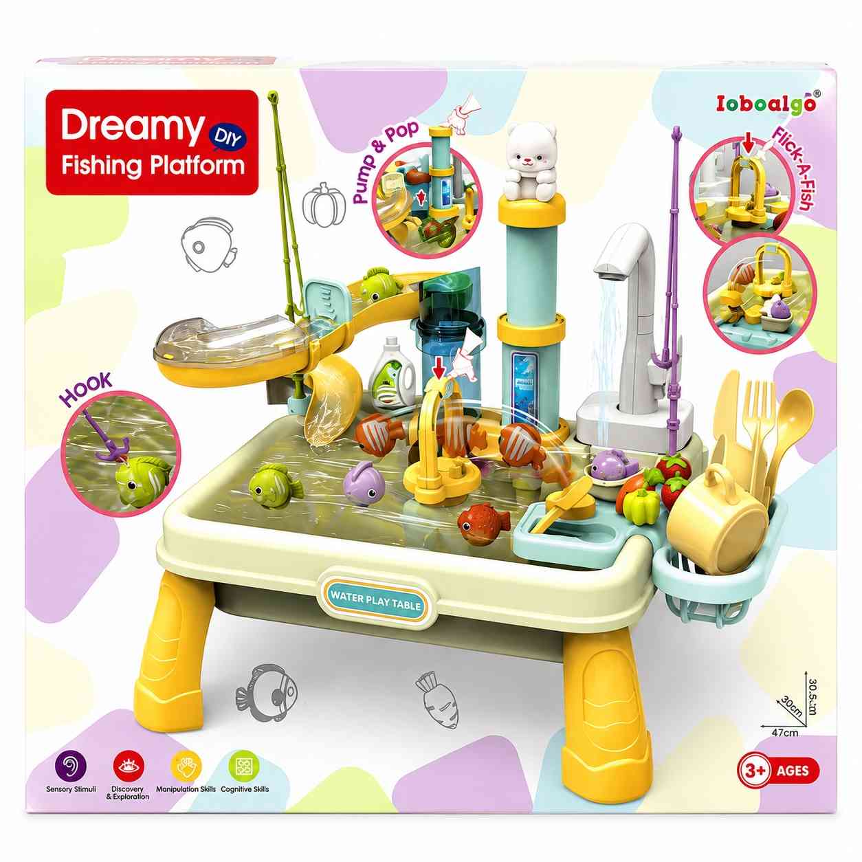 Kids Water Play Table with Fishing Game & Manual Water Pump