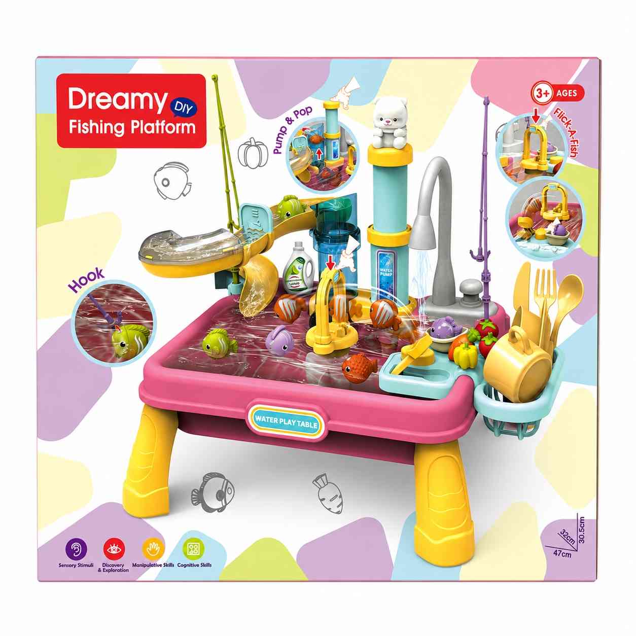 Kids Water Play Table with Fishing Game & Manual Water Pump