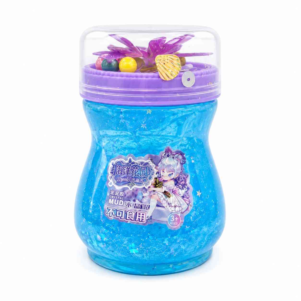 Blue Glitter Crystal Mud Slime with Colorful Decorations