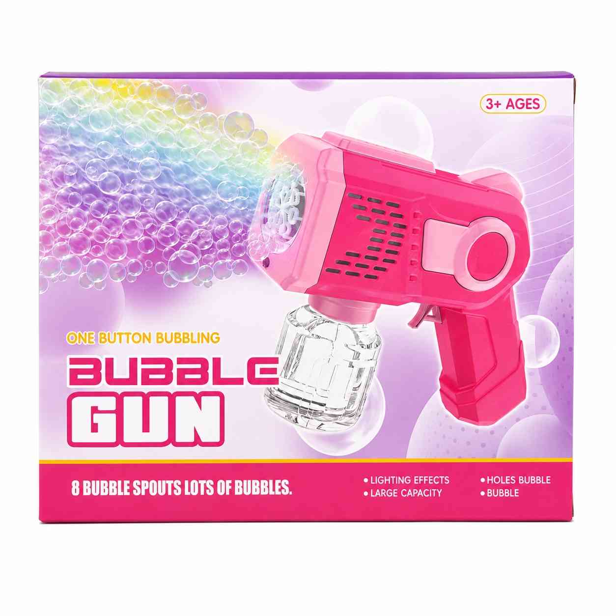 Kids 8-Spout Bubble Gun with Light Effects – Pink