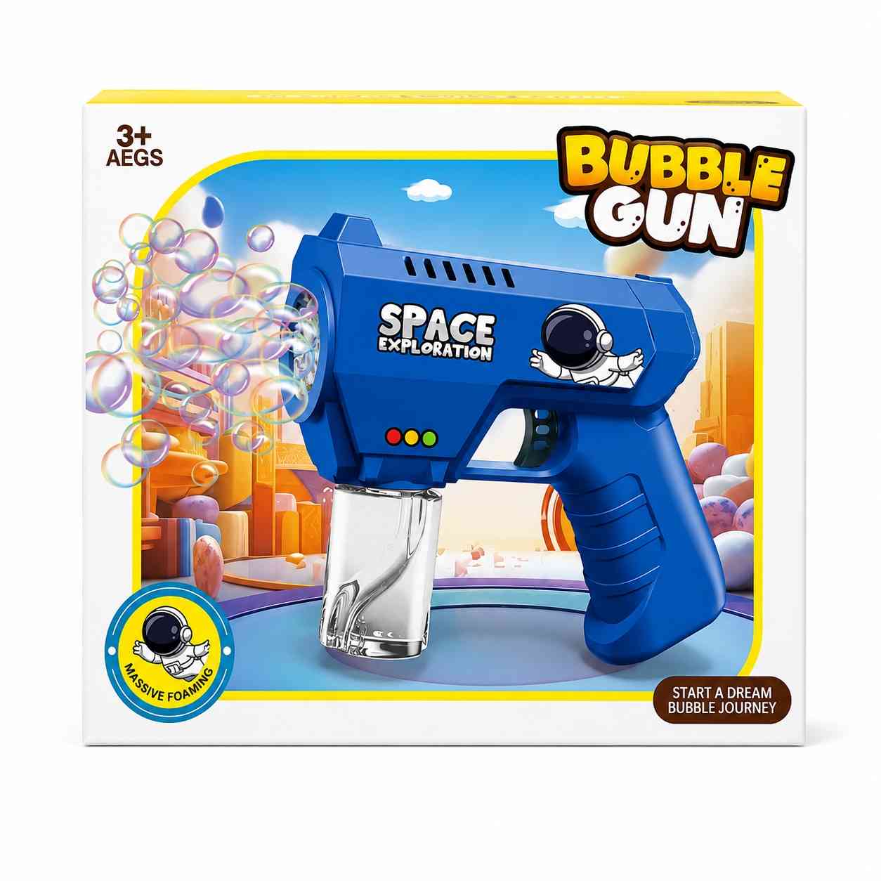 Kids Electric Space-Themed Bubble Gun – Blue
