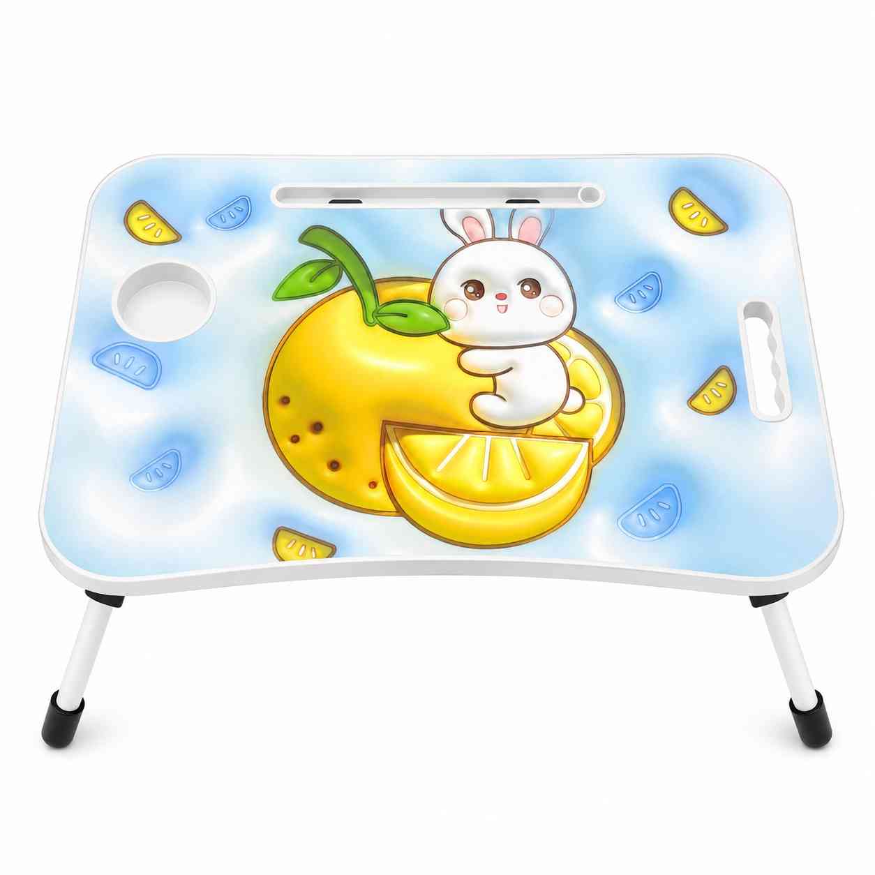 Kids Folding Study & Activity Table with Cup Holder – Lemon Bunny Design