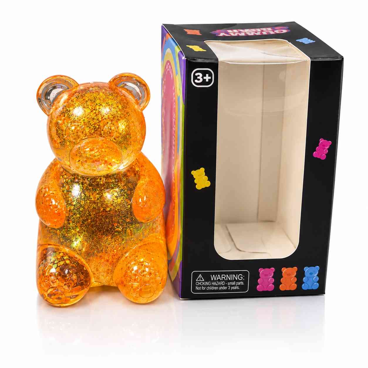 Glitter Gummy Bear Squishy Toy – Orange