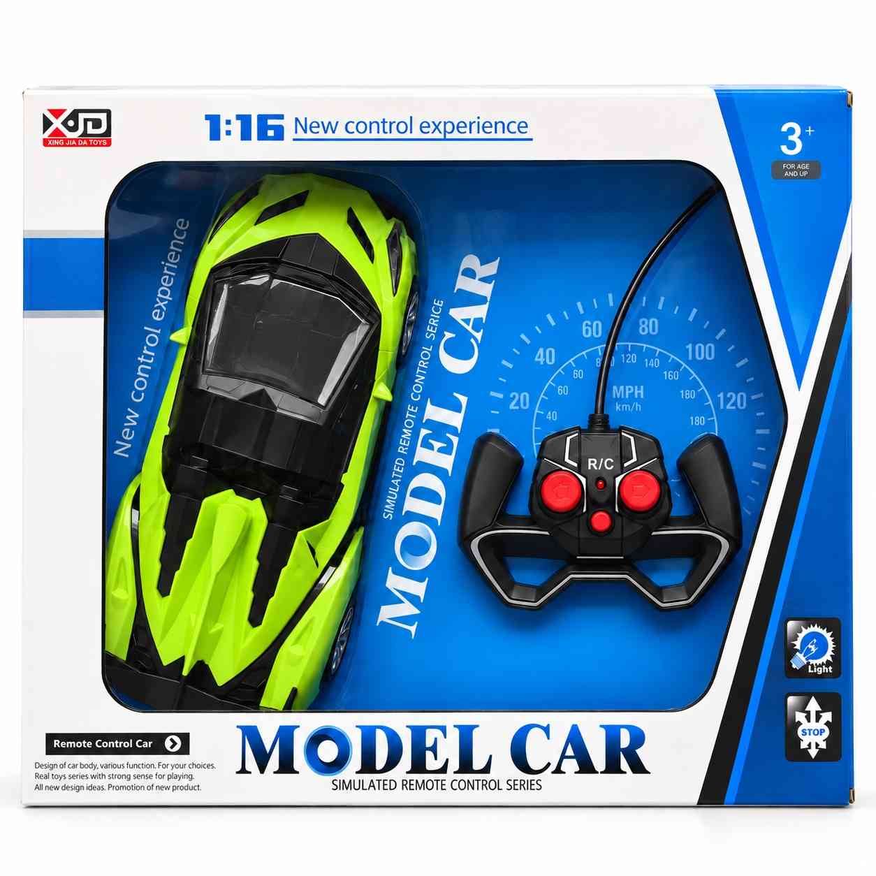 Remote Control Sports Car with Lights – Green, 1:16 Scale