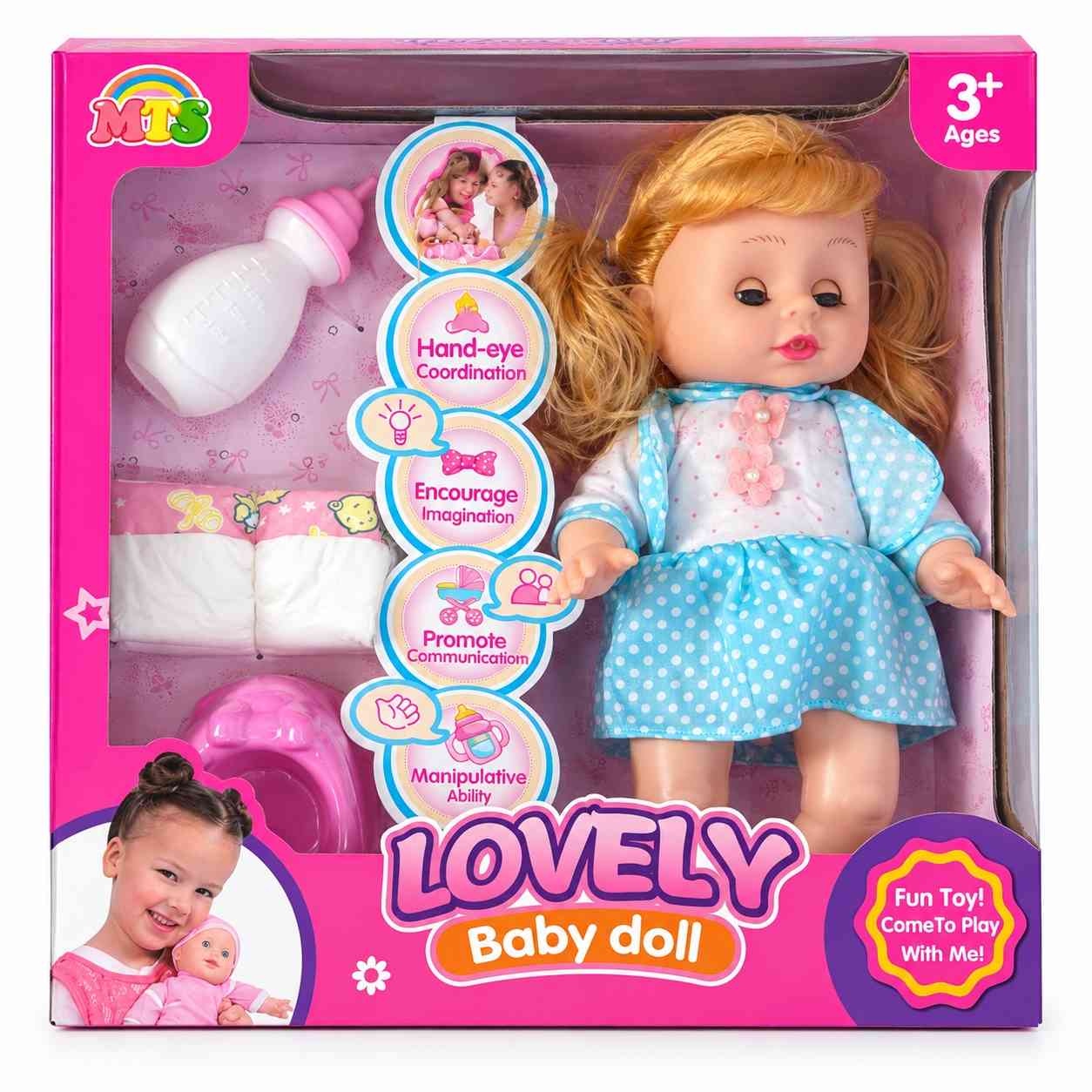 Lovely Baby Doll Set with Feeding Bottle & Care Accessories-Blue