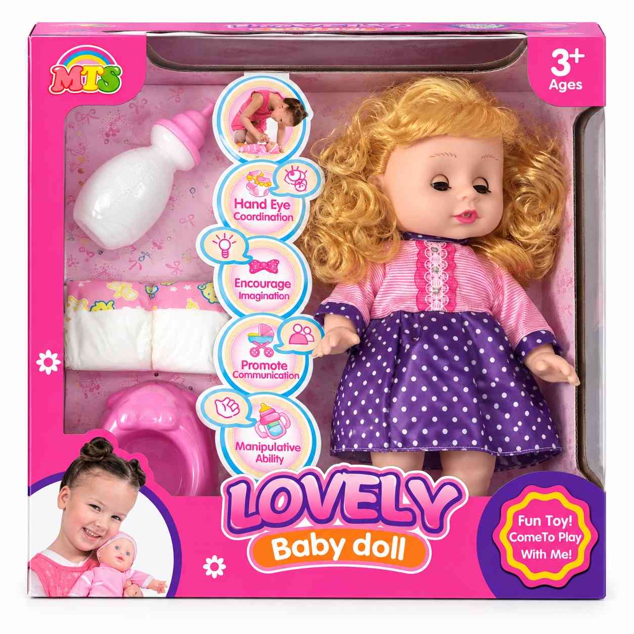 Lovely Baby Doll Set with Feeding Bottle & Care Accessories – Pink & Purple